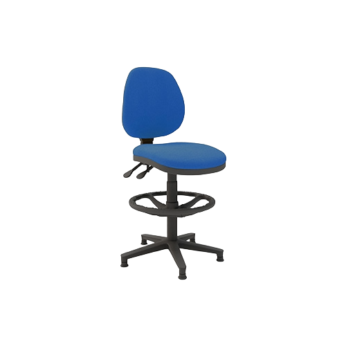 Laboratory Chair without Arms – Medium Back Draughtsman, Blue Vinyl Upholstery, Black Frame