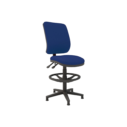 Laboratory Chair without Arms – Square Back Draughtsman, Blue Fabric Upholstery, Black Frame
