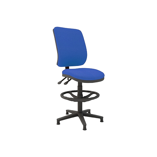 Laboratory Chair without Arms – Square Back Draughtsman, Blue Vinyl Upholstery, Black Frame