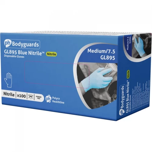 Bodyguards Powder Free Blue Nitrile Disposable Gloves GL895