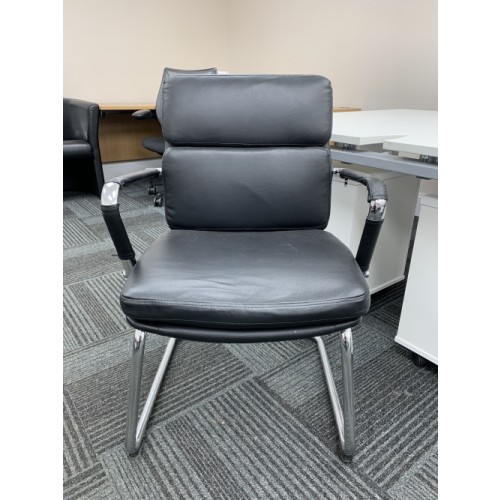 Reception/Visitor Chair, Chrome Frame & Black Faux Leather. 12 In Stock