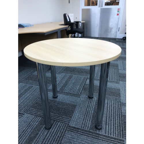 Meeting Table, 800mm Diameter. With NEW 60mm Chrome Legs. Finished In Light Oak. 1 Left In Stock.