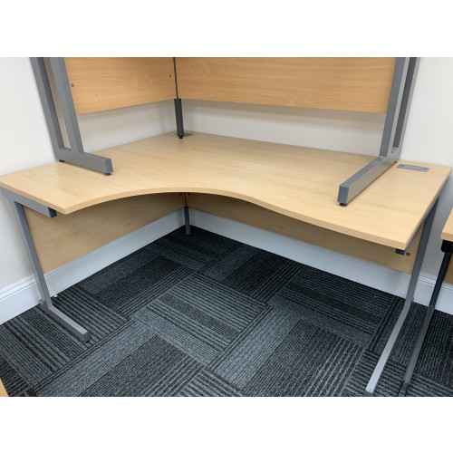 Crescent Desk, Left-Hand, In Light Beech Finish. 1600mm Width x 1200mm Depth. 1 In Stock