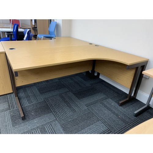 Crescent Desk, In Oak Finish - 1800mm Width x 1200mm Depth. 1 Left & 1 Right-Hand In Stock
