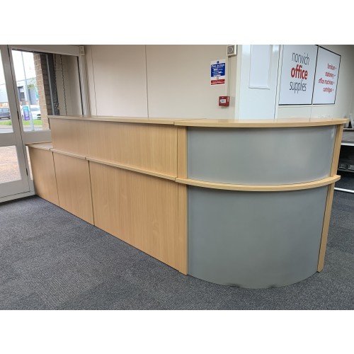 Reception Unit, With Counter Tops, In Beech Finish - Overall Width 3600mm x 800mm Depth. 1 In Stock