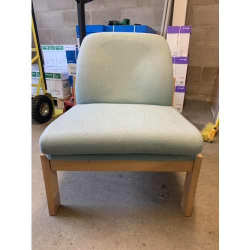 Reception/Visitor Chair, Wooden Frame/Light Green Fabric. 5 In Stock