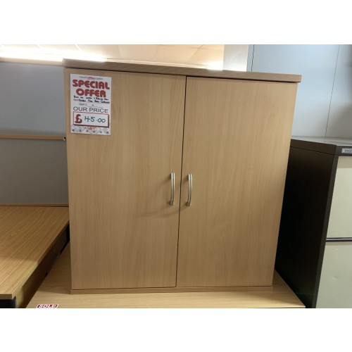 Double Door Cupboard, With 1 Shelf, In Beech Finish - 800mm Width x 830mm High. 1 In Stock
