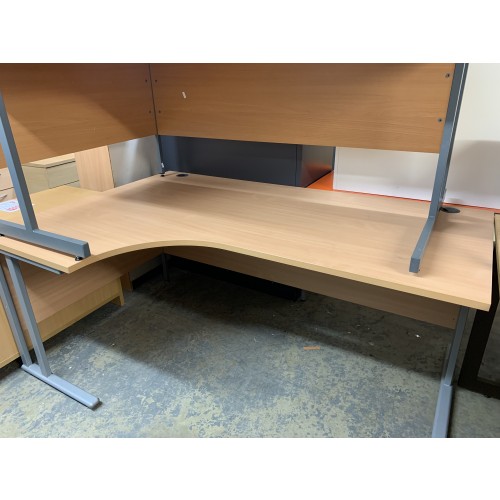Crescent Desk, Left-Hand, In Beech Finish - 1800mm Width x 1200mm Depth. 1 In Stock