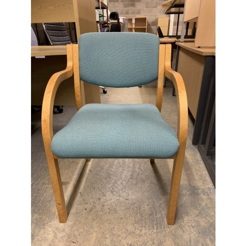 Reception/Visitor Chair, With Arms - Wooden Frame & Green Fabric. 2 In Stock