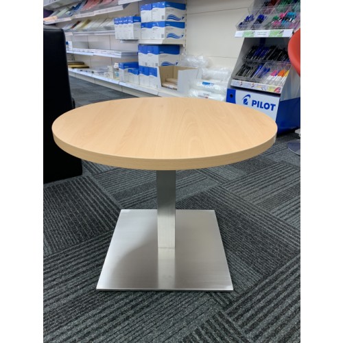 (NEW - Cancelled Order) Coffee Table, 600mm Diameter, With Brushed Steel Base & Beech Top. 1 In Stock