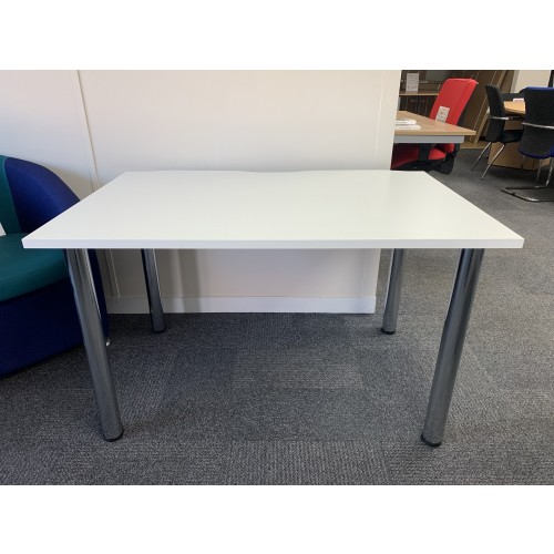 Meeting Table, In White Finish & 4 x NEW Chrome Tubular Legs - 1200mm Width x 800mm Depth. 3 In Stock