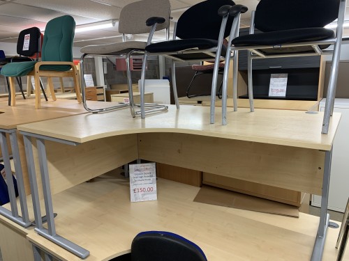 Crescent Desk, Left-Hand, In Maple Finish - 1600mm Width x 1200mm Depth. 1 In Stock