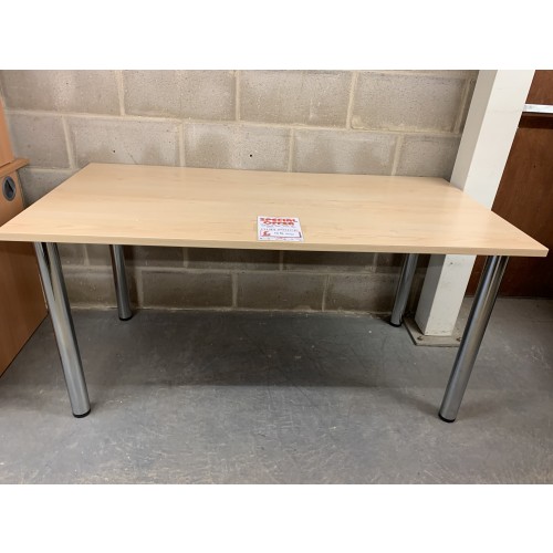 Meeting Table, Finished In Maple & Chrome Legs. 1500mm Width x 750mm Depth. 1 In Stock