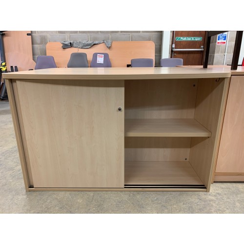 Sliding Door Cupboard, In Maple Finish - 1200mm Width x 450mm Depth x 730mm High. 2 In Stock
