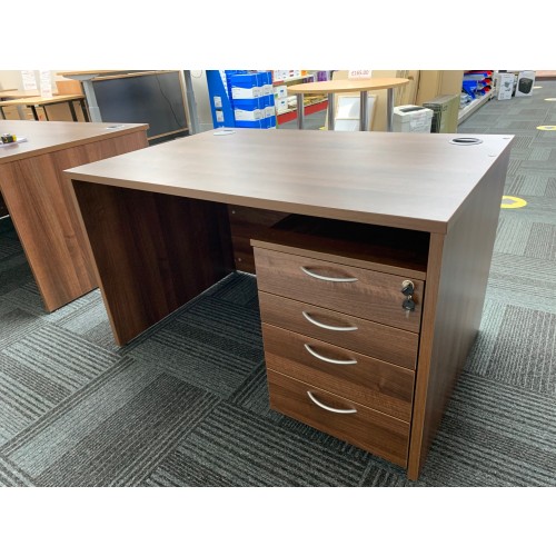 Rectangular Desk & Mobile Pedestal, In Walnut Finish. 1200mm Width x 800mm Depth. 1 In Stock