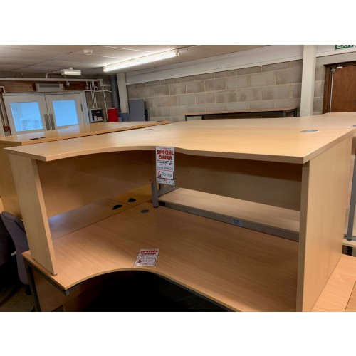 Crescent Desk, In Light Beech Finish - 1600mm Width x 1200mm Depth. 1 In Stock