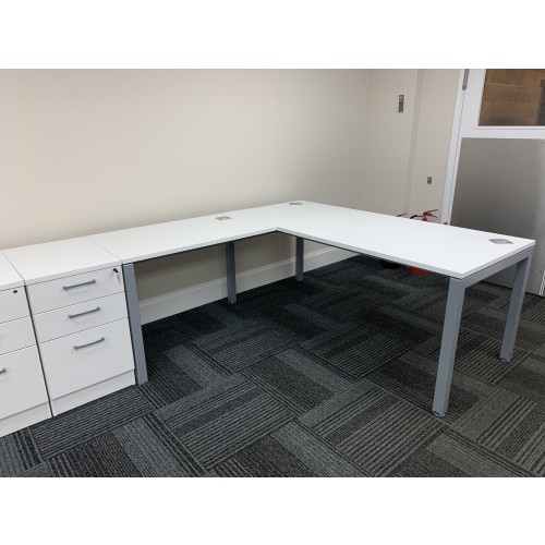 Workstation & Desk High Pedestal, In White Finish. 1800mm Width x 1800mm Depth. 1 Left & 1 Right-Hand In Stock