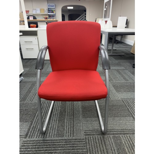 Reception/Visitor Chair, With Arms. In Red Fabric. 5 In Stock