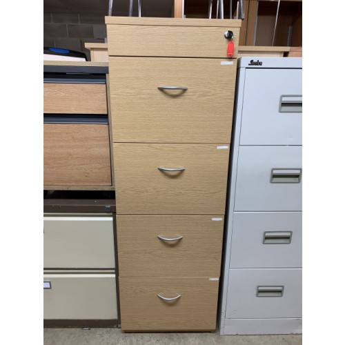 Filing Cabinet, 4 Drawer. In Oak Finish. 1 In Stock