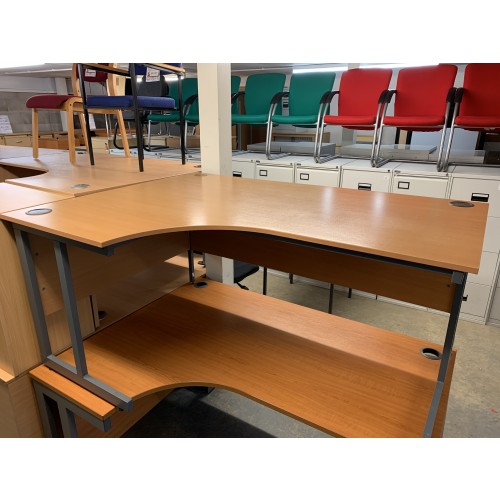 Crescent Desk, In Beech Finish. 1600mm Width x 1200mm Depth. 1 Left-Hand In Stock