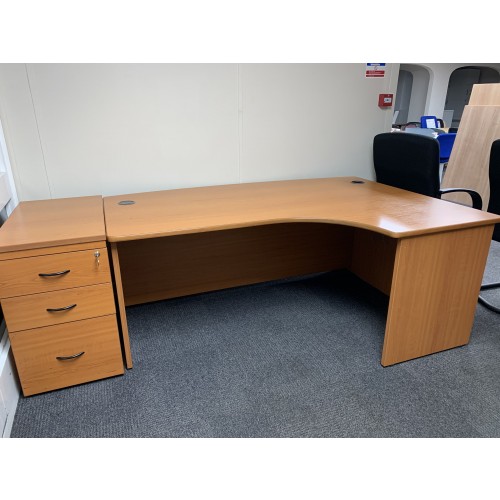 Executive Bow Fronted Crescent Desk, & Desk High (800mm Depth) Pedestal, In Cherry Finish. 1800mm Width x 1200mm Depth. 1 Right-Hand In Stock