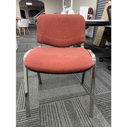 Reception/Visitor Chair, Red Fabric/Chrome Frame. 3 In Stock