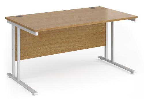 Used Rectangular Desk, White Legs & Oak Top - 1400mm Width x 800mm Depth. 3 In Stock