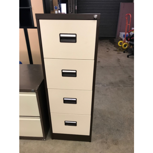 Filing Cabinet, 4 Drawer. In Coffee/Cream Finish. 2 In Stock