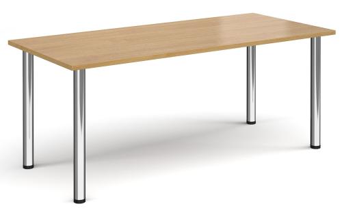 Used Meeting/Canteen Table, In Limed Oak Finish & NEW Chrome Tubular Legs - 1800mm Width x 800mm Depth. 4 In Stock