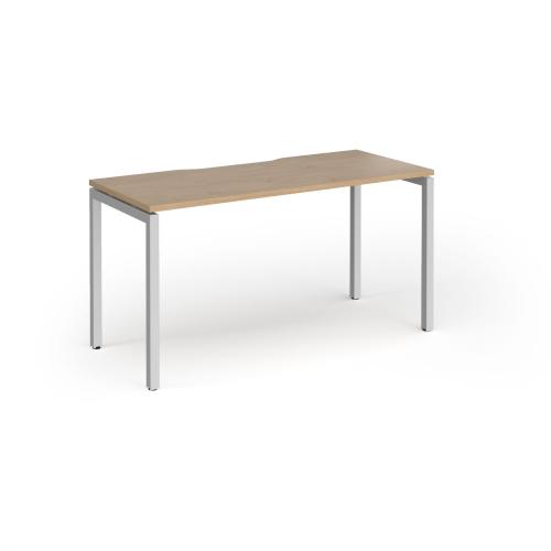 Used Bench Desk, Silver Frame & Kendall Oak Finish - 1400mm Width x 600mm Depth. 1 In Stock
