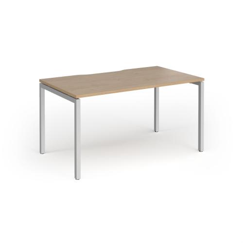 Used Bench Desk, Silver Frame & Kendall Oak Finish - 1400mm Width x 800mm Depth. 1 In Stock