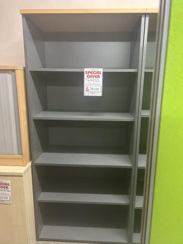 Used Bookcase, With 5 Shelf Levels, Graphite Grey Sides/Back & Beech Top - 1790mm High x 800mm Width x 470mm Depth. 2 In Stock