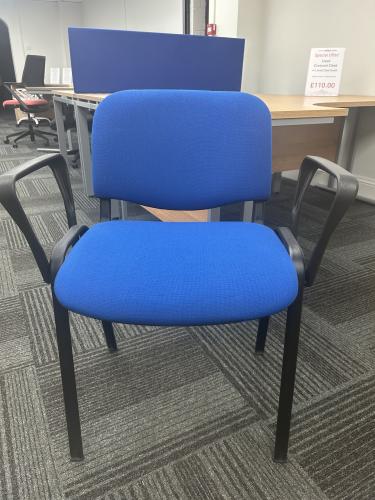 Used Reception/Visitor Chair, With Arms - In Blue Fabric. 3 In Stock