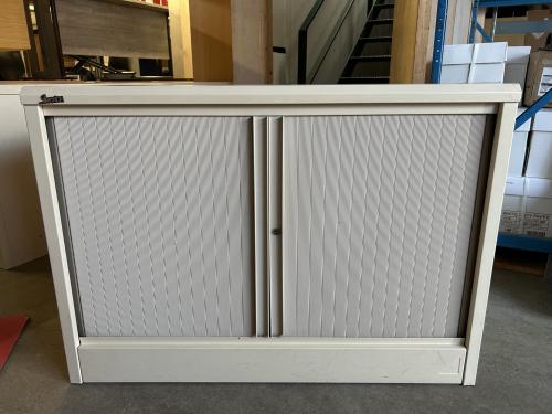 Used Side Opening Tambour Cupboard, With 1 Shelf, In Cream Finish - 1000mm Width x 510mm Depth x 715mm High. 4 In Stock