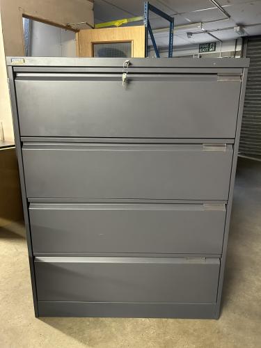 Used Steel 4 Drawer Storage Units, In Dark Grey Finish - 1000mm Width x 510mm Depth x 1320mm High. 2 In Stock