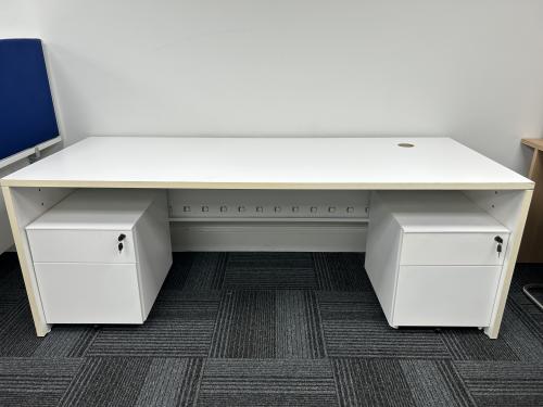 Used Rectangular Desk & Two Mobile Pedestals, With Panel End Legs, In White Finish - 2000mm Width x 800mm Depth. 2 In Stock