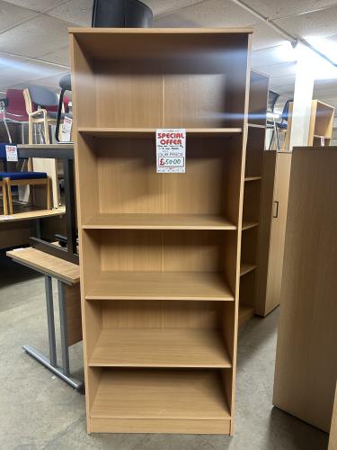 Used Bookcase, With 5 Shelf Levels, In Beech Finish - 1900mm High x 740mm Width x 380mm Depth. 1 In Stock
