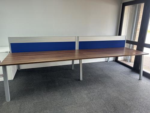 Used Bench Desking & Desk Top Screens, Set Of 4, In Walnut Finish - Overall Dimensions 3200mm Width x 1600mm Depth. 3 Sets In Stock