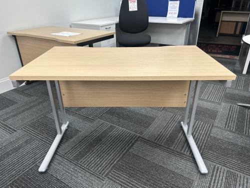 Used Rectangular Desk, With Scallop On Back Edge, In Oak Finish - 1155mm Width x 660mm Depth. 2 In Stock