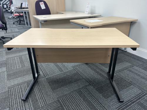 Used Rectangular Desk, With Scallop On Back Edge, In Oak Finish - 1155mm Width x 660mm Depth. 1 In Stock