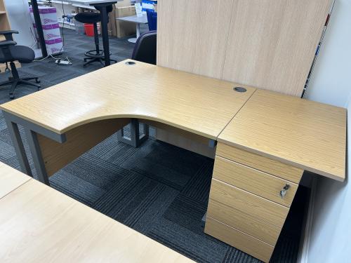 Used Crescent Desk & Desk High Pedestal (With Extension Top), In Bura Oak Finish - Overall Dimensions 1790mm Width x 1200mm Depth. 1 In Stock