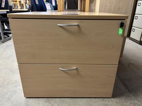 Used Side Filer, 2 Drawer, In Light Beech Finish - 800mm Width x 730mm High x 600mm Depth. 1 In Stock