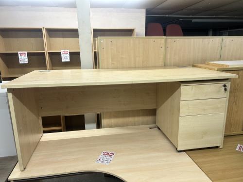 Used Rectangular Desk & Mobile Pedestal, In Maple Finish - 1800mm Width x 800mm Depth. 1 In Stock