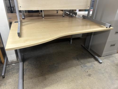 Used Wave Desk, In Maple Finish - 1600mm Width x 1000-800mm Depth. 1 In Stock