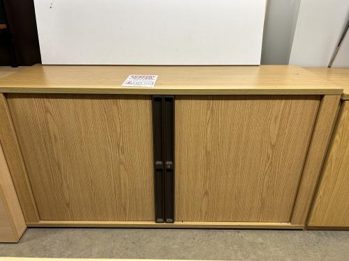 Used Side Opening Tambour Cupboard, With 1 Shelf, In Oak Finish - 1400mm Width x 500mm Depth x 730mm High. 1 In Stock