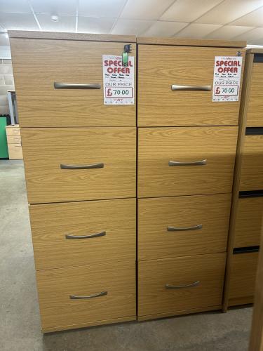 Used Filing Cabinet, 4 Drawer, In Bura Oak Finish. 4 In Stock