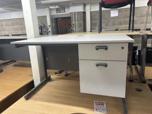 Used Rectangular Desk & Fixed Pedestal, In Light Grey Finish - 1200mm Width x 730mm Depth. 1 In Stock