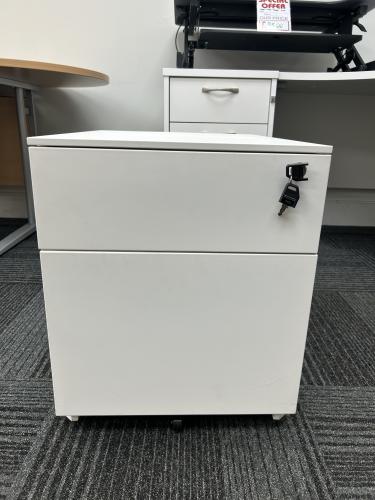 Used Steel Mobile Pedestal, 2 Drawer, In White Finish. 2 In Stock
