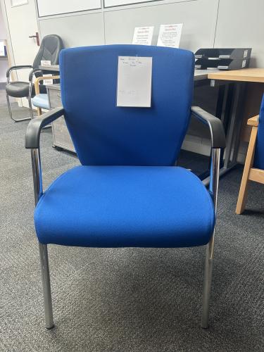 Ex-Display - Reception/Visitors Chair - With Arms - Chrome Frame & Blue Fabric. 1 In Stock