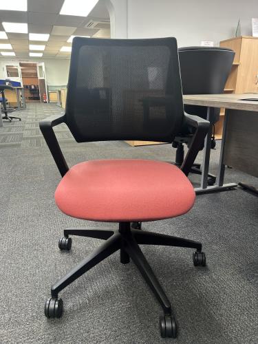 Ex-Display - Verco Mesh Back Task Chair, With Arms - All Black Components & Light Pink Seat. 1 In Stock